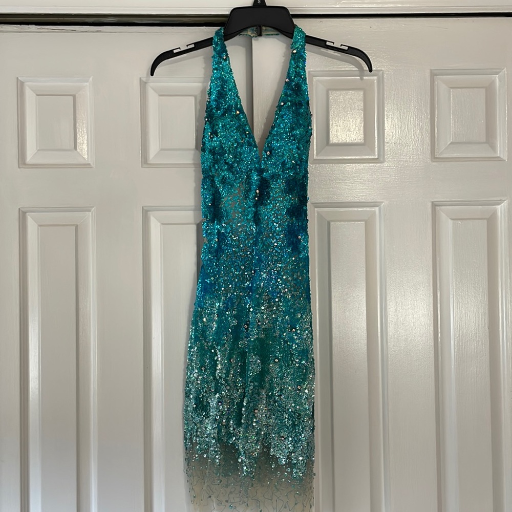 Jovani blue beaded sequin dress